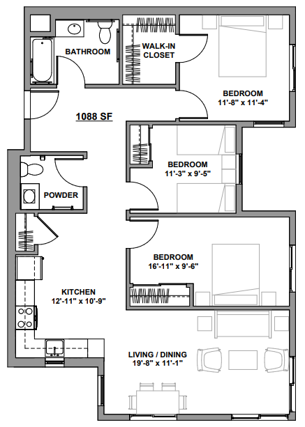  Sample 3 Bedroom (corner unit) 